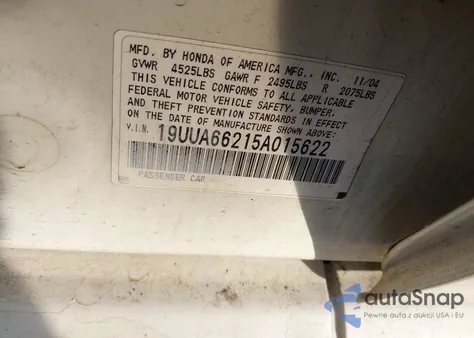 2005 Acura Tl from USA, damaged, VIN 19UUA66215A015622